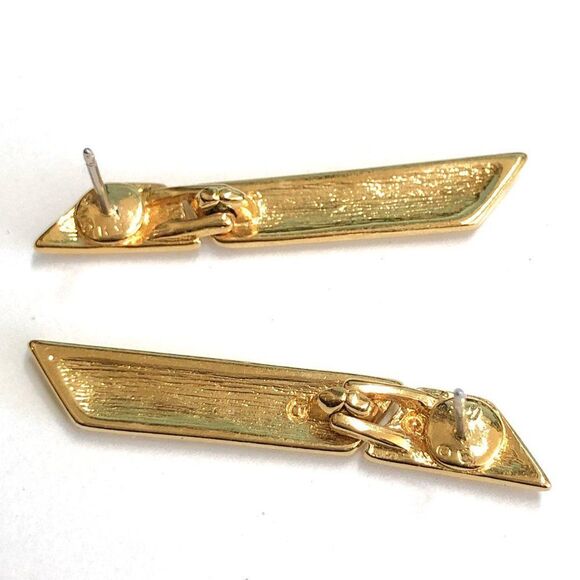 Vintage Gold Earrings Geometric Drop Statement Evoke Brand 1.5 In - Picture 2 of 5